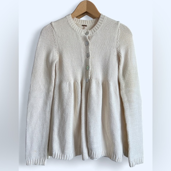 Free People Cream Cottagecore Cozycore Coquette Girl Button-Up Knit Cardigan XS - Picture 13 of 15